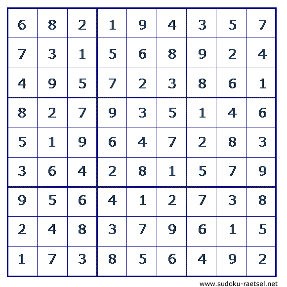 Lösung Sudoku 1 mittel