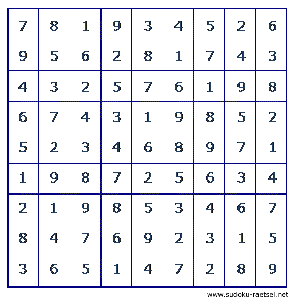 Lösung Sudoku 182 mittel
