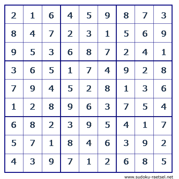 Lösung Sudoku 21 schwer