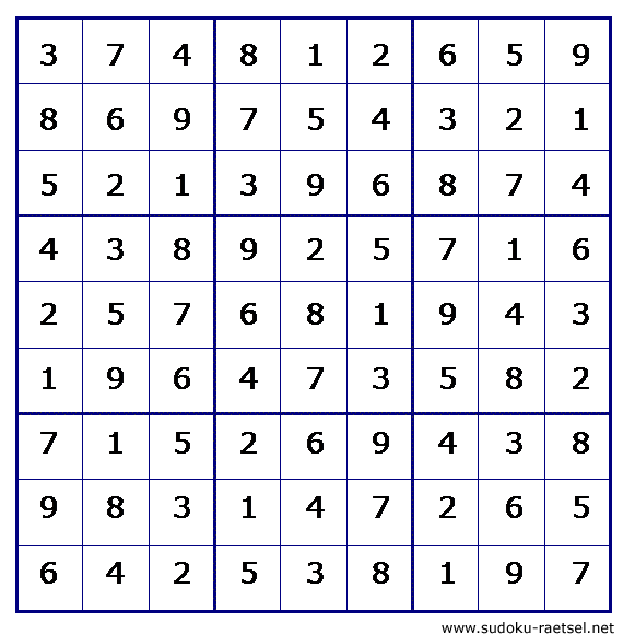 Lösung Sudoku 37 sehr leicht