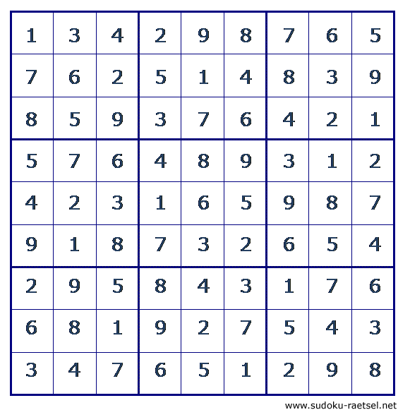 Lösung Sudoku 7 sehr leicht